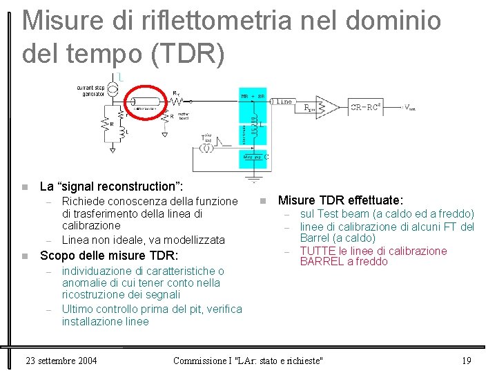 Misure di riflettometria nel dominio del tempo (TDR) n La “signal reconstruction”: – –