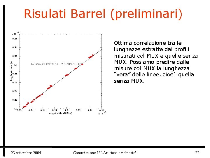 Risulati Barrel (preliminari) Ottima correlazione tra le lunghezze estratte dai profili misurati col MUX