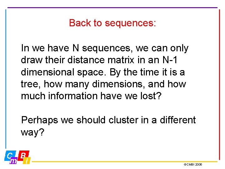 Back to sequences: In we have N sequences, we can only draw their distance