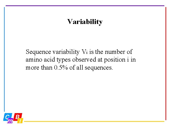 Variability Sequence variability Vi is the number of amino acid types observed at position