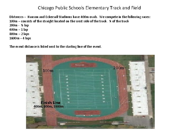 Chicago Public Schools Elementary Track and Field Distances – Hanson and Eckersall Stadiums have