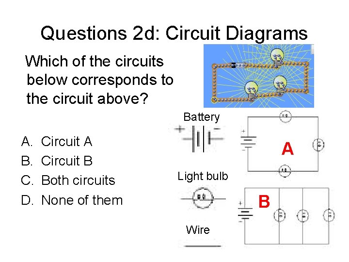 Questions 2 d: Circuit Diagrams Which of the circuits below corresponds to the circuit