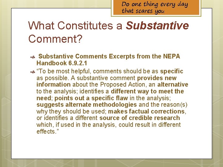 Do one thing every day that scares you What Constitutes a Substantive Comment? Substantive