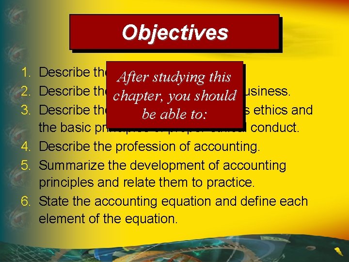 Objectives 1. Describe the nature of a business. After studying this 2. Describe the