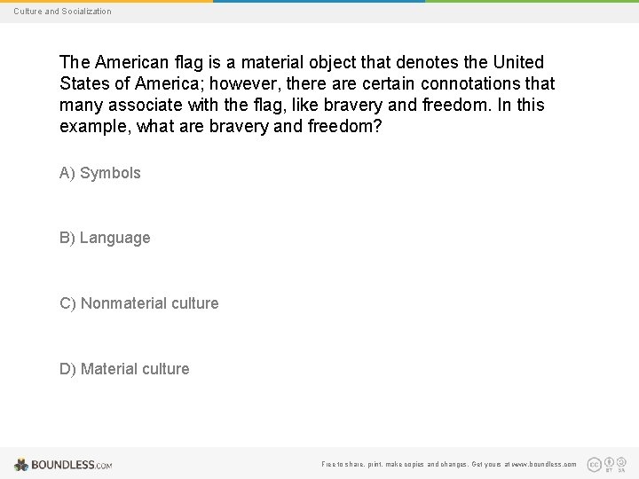 Culture and Socialization The American flag is a material object that denotes the United