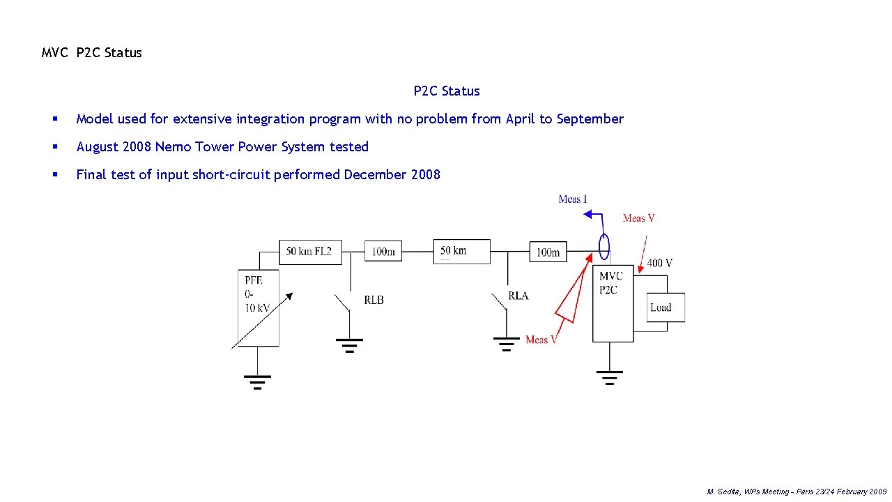 MVC P 2 C Status § Model used for extensive integration program with no