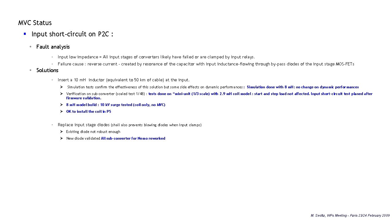 MVC Status § Input short-circuit on P 2 C : Fault analysis – Input