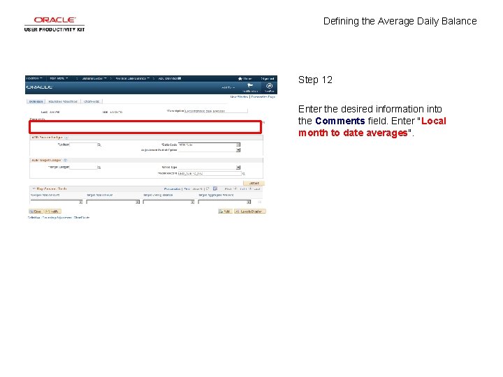 Defining the Average Daily Balance Step 12 Enter the desired information into the Comments