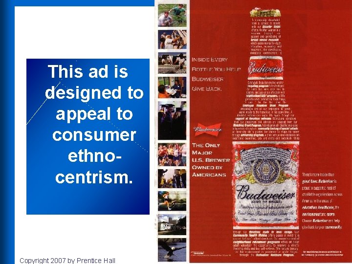 This ad is designed to appeal to consumer ethnocentrism. Copyright 2007 by Prentice Hall