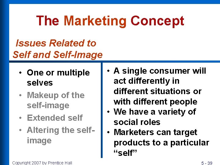 The Marketing Concept Issues Related to Self and Self-Image • One or multiple selves