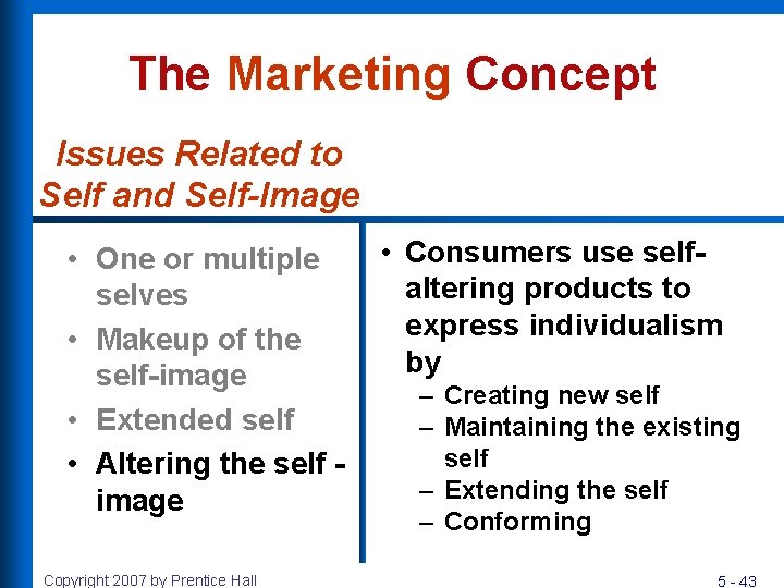 The Marketing Concept Issues Related to Self and Self-Image • One or multiple selves