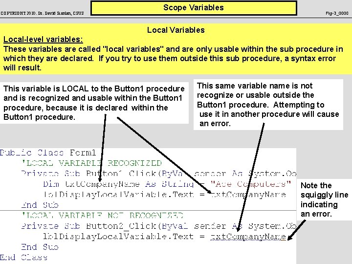 COPYRIGHT 2010: Dr. David Scanlan, CSUS Scope Variables Fig-3_0000 Local Variables Local-level variables: These