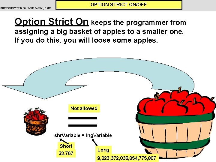OPTION STRICT ON/OFF COPYRIGHT 2010: Dr. David Scanlan, CSUS Option Strict On keeps the