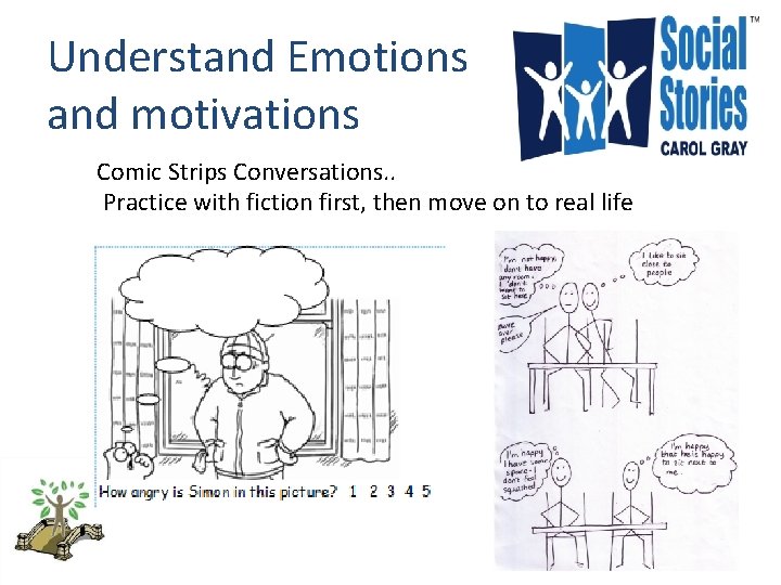 Understand Emotions and motivations Comic Strips Conversations. . Practice with fiction first, then move