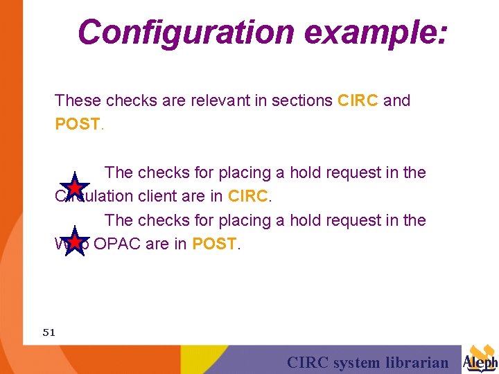 Configuration example: These checks are relevant in sections CIRC and POST. The checks for