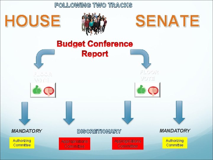 FOLLOWING TWO TRACKS HOUSE SENATE FLOOR VOTE MANDATORY Authorizing Committee DISCRETIONARY Appropriations Committee MANDATORY