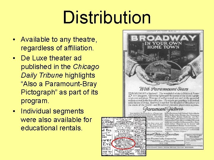 Distribution • Available to any theatre, regardless of affiliation. • De Luxe theater ad