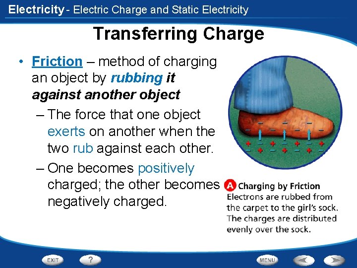 Electricity - Electric Charge and Static Electricity Transferring Charge • Friction – method of