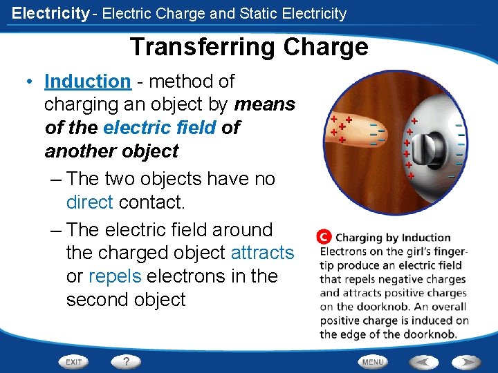 Electricity - Electric Charge and Static Electricity Transferring Charge • Induction - method of