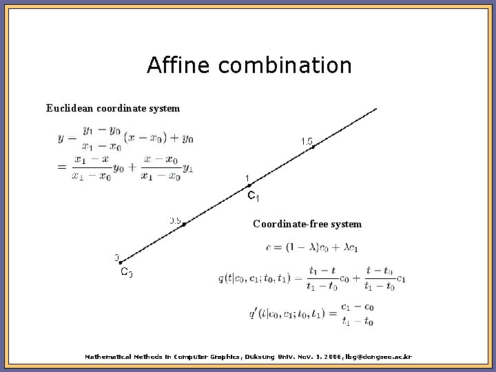 Affine combination Euclidean coordinate system Coordinate-free system Mathematical Methods in Computer Graphics, Duksung Univ.