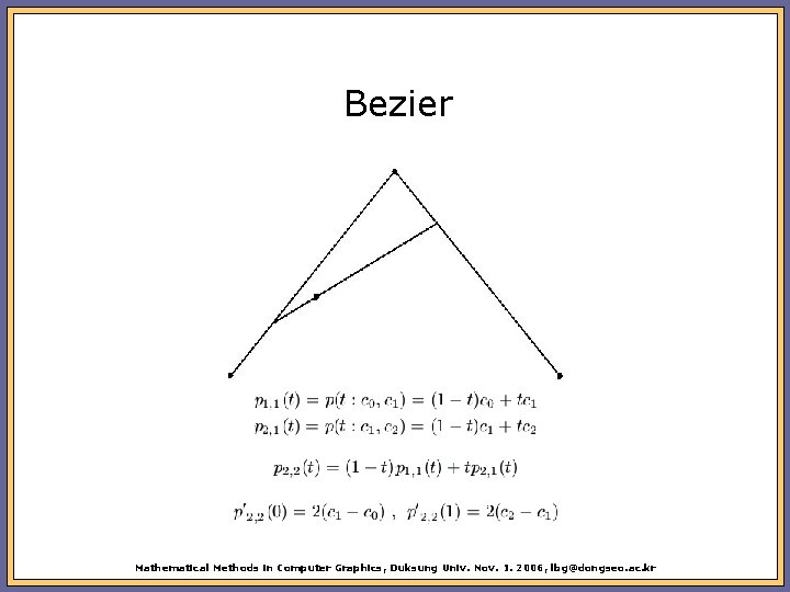 Bezier Mathematical Methods in Computer Graphics, Duksung Univ. Nov. 1. 2006, lbg@dongseo. ac. kr
