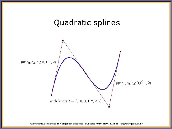 Quadratic splines Mathematical Methods in Computer Graphics, Duksung Univ. Nov. 1. 2006, lbg@dongseo. ac.