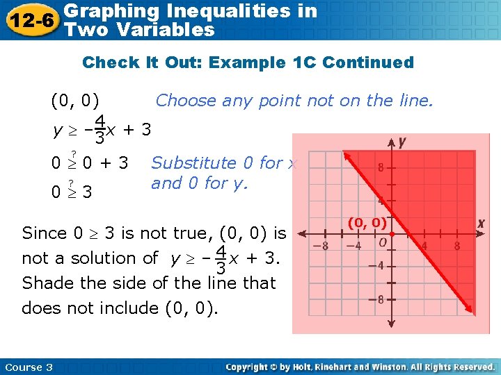 Graphing Inequalities in 12 -6 Two Variables Check It Out: Example 1 C Continued