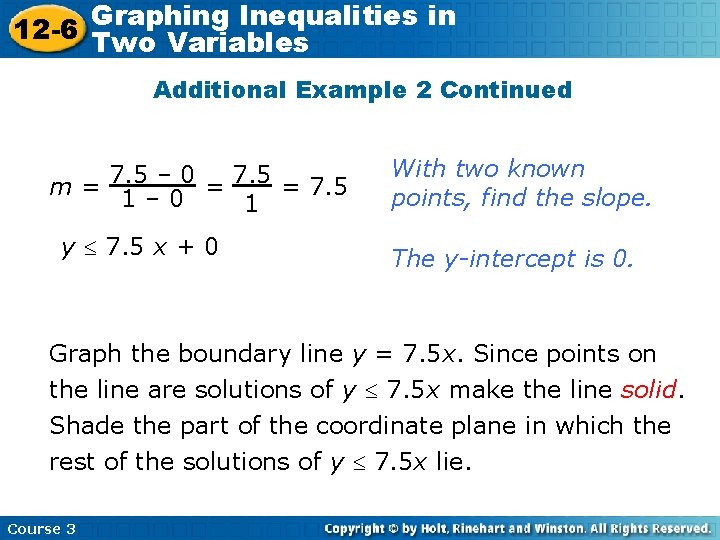 Graphing Inequalities in 12 -6 Two Variables Additional Example 2 Continued m = 7.