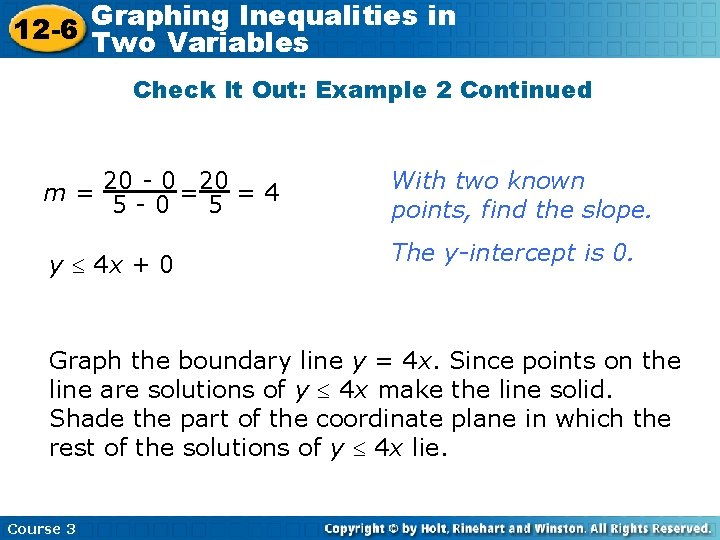 Graphing Inequalities in 12 -6 Two Variables Check It Out: Example 2 Continued -