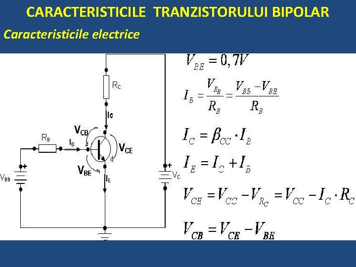 CARACTERISTICILE TRANZISTORULUI BIPOLAR Caracteristicile electrice 