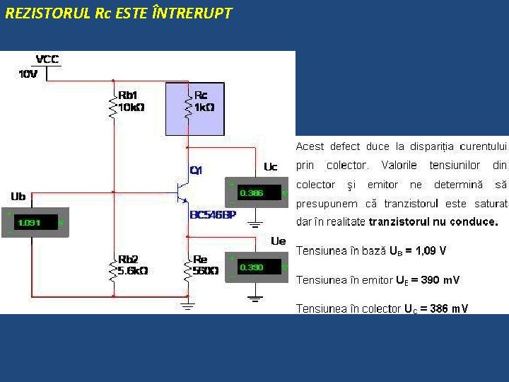 REZISTORUL Rc ESTE ÎNTRERUPT 