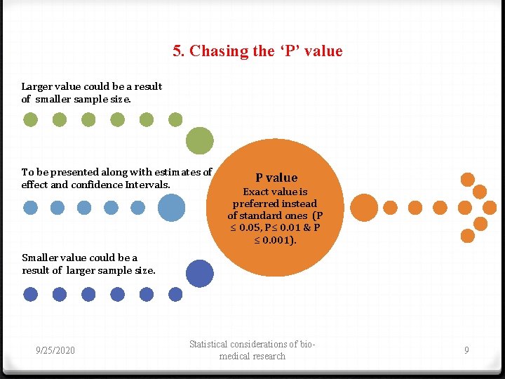 5. Chasing the ‘P’ value Larger value could be a result of smaller sample