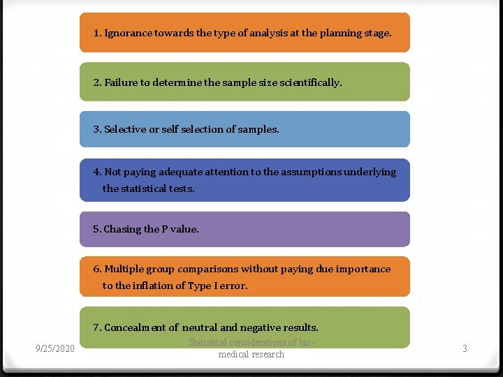 1. Ignorance towards the type of analysis at the planning stage. 2. Failure to