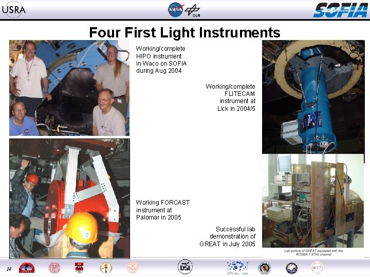 Four First Light Instruments Working/complete HIPO instrument in Waco on SOFIA during Aug 2004