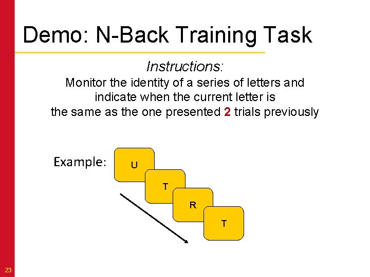 Demo: N-Back Training Task Instructions: Monitor the identity of a series of letters and