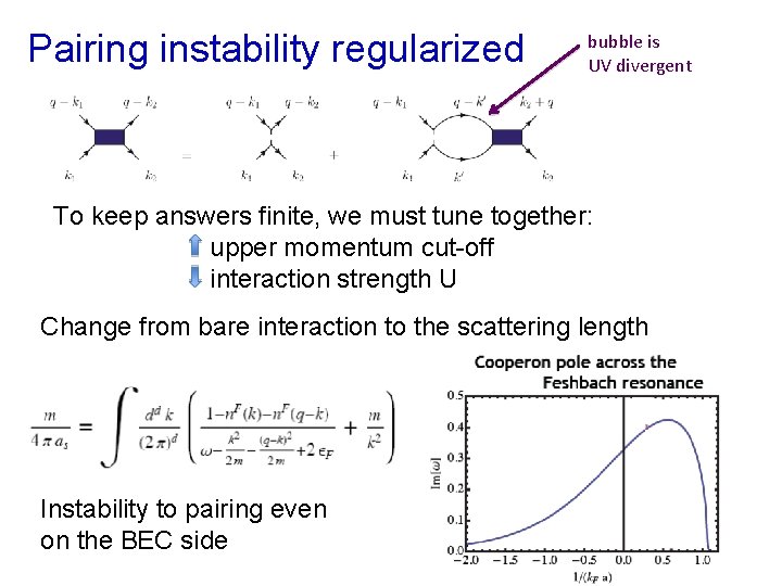 Pairing instability regularized bubble is UV divergent To keep answers finite, we must tune