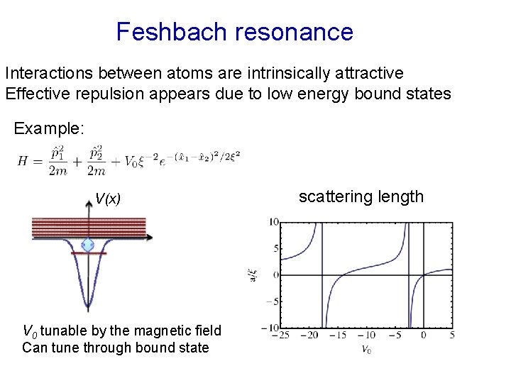 Feshbach resonance Interactions between atoms are intrinsically attractive Effective repulsion appears due to low