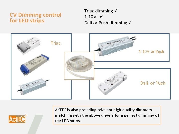 CV Dimming control for LED strips Triac dimming 1 -10 V Dali or Push