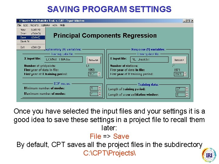 SAVING PROGRAM SETTINGS Once you have selected the input files and your settings it