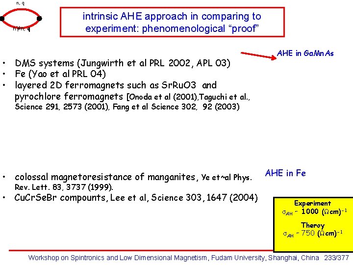 n, q n’≠n, q intrinsic AHE approach in comparing to experiment: phenomenological “proof” •