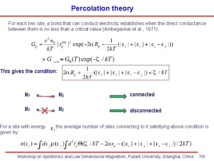 Percolation theory For each two site, a bond that can conduct electricity establishes when