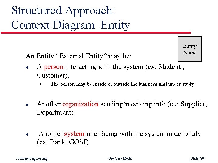 Structured Approach: Context Diagram Entity Name An Entity “External Entity” may be: l A Structured Approach: Context Diagram Entity Name An Entity “External Entity” may be: l A