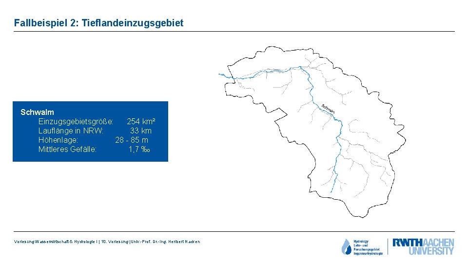 Fallbeispiel 2: Tieflandeinzugsgebiet Schwalm Einzugsgebietsgröße: 254 km² Lauflänge in NRW: 33 km Höhenlage: 28