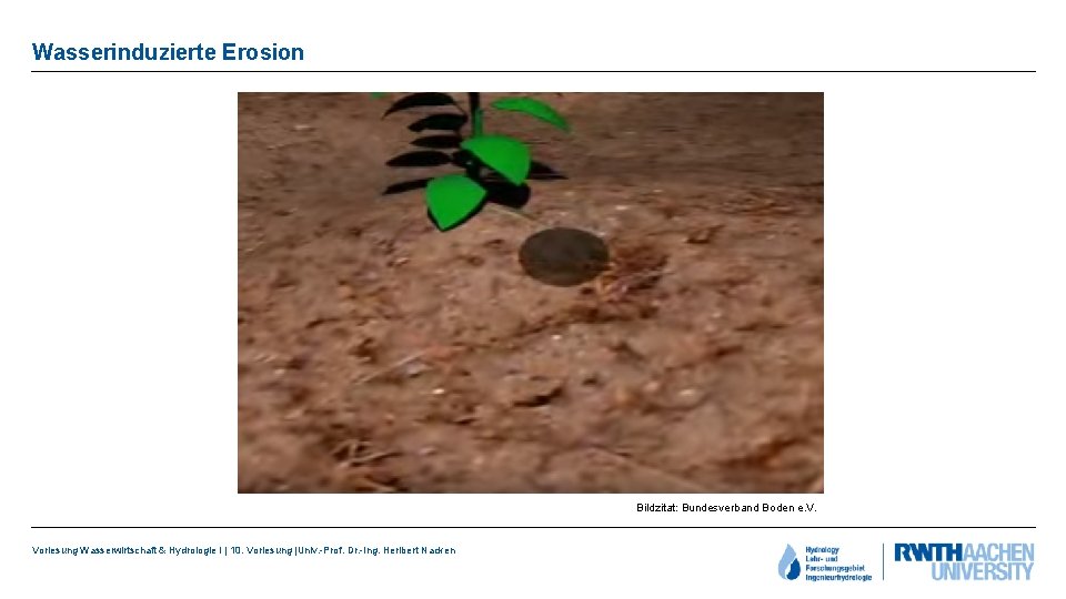 Wasserinduzierte Erosion Bildzitat: Bundesverband Boden e. V. Vorlesung Wasserwirtschaft & Hydrologie I | 10.