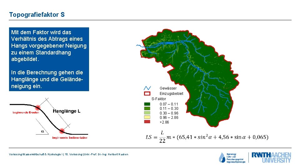 Topografiefaktor S Mit dem Faktor wird das Verhältnis des Abtrags eines Hangs vorgegebener Neigung