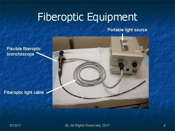Fiberoptic Equipment Portable light source Flexible fiberoptic bronchoscope Fiberoptic light cable 5/10/17 BI, All