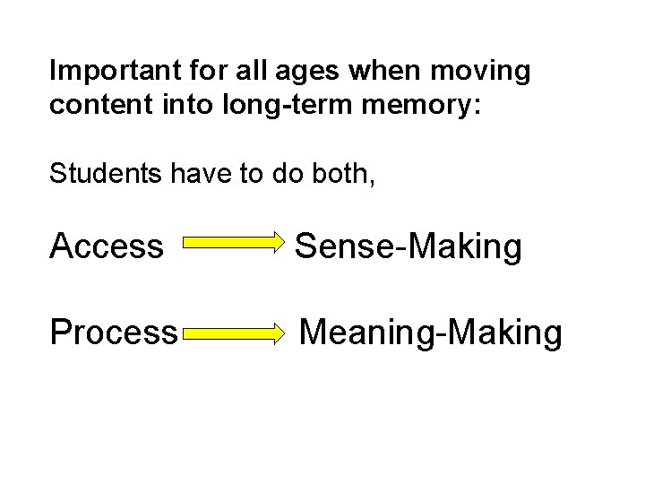 Important for all ages when moving content into long-term memory: Students have to do