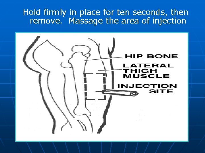 Hold firmly in place for ten seconds, then remove. Massage the area of injection