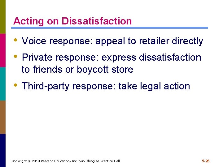 Acting on Dissatisfaction • Voice response: appeal to retailer directly • Private response: express