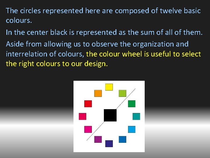 The circles represented here are composed of twelve basic colours. In the center black